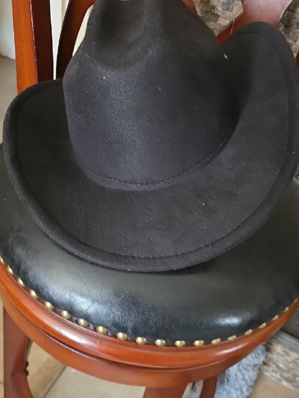 Black Felt Cowboy Hat with Silver Crystal Brooch - Picture 8 of 9
